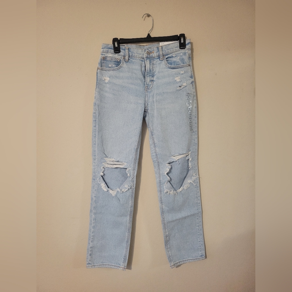 American Eagle Outfitters Light Blue Ripped Straight Leg Jeans